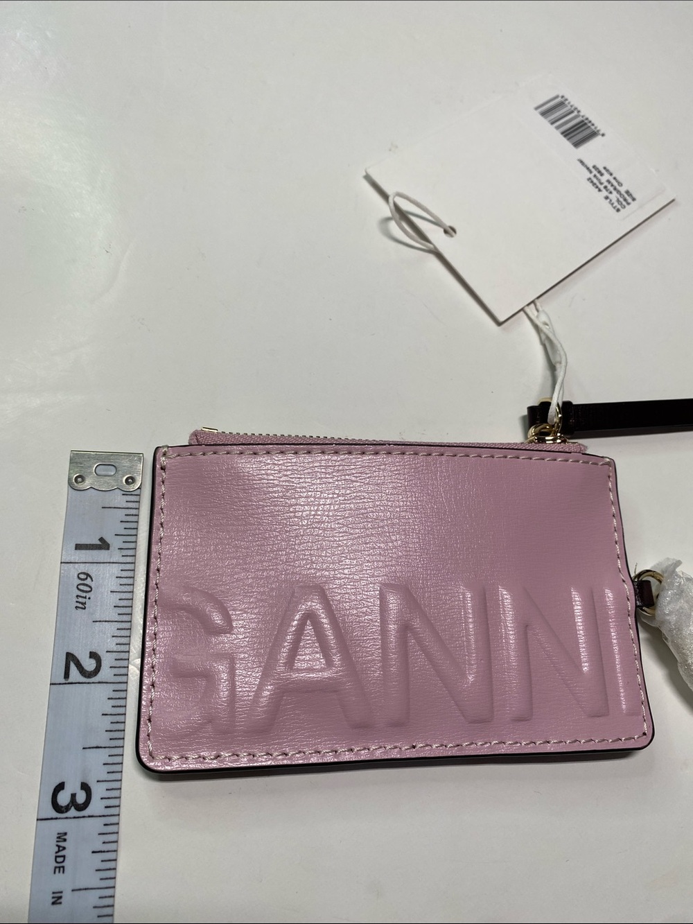 New GANNI Banner Leather Coin Purse Credit Card Holder Pink Dark Brown/ Burgundy - Picture 10 of 13